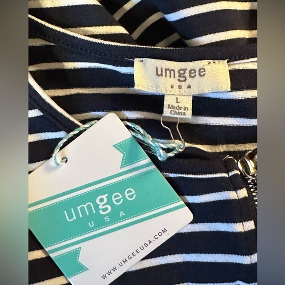 NEW Umgee Casual Striped Long Sleeve Cotton Shirt Dress Size Large Navy White - Picture 2 of 8